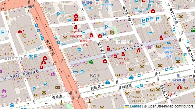 クリスロード商店街沿いの軒下スペースの周辺地図